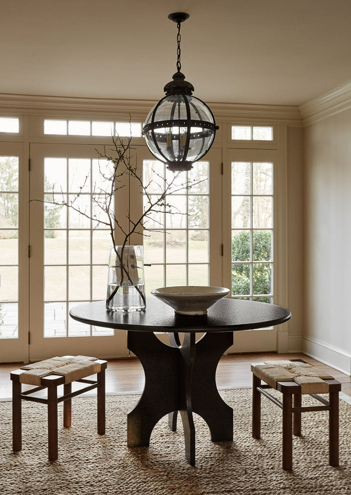 Coffee table with vase and decorative bowl