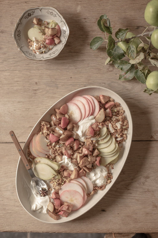 Spiced Baked Pears and Apple Coconut Granola