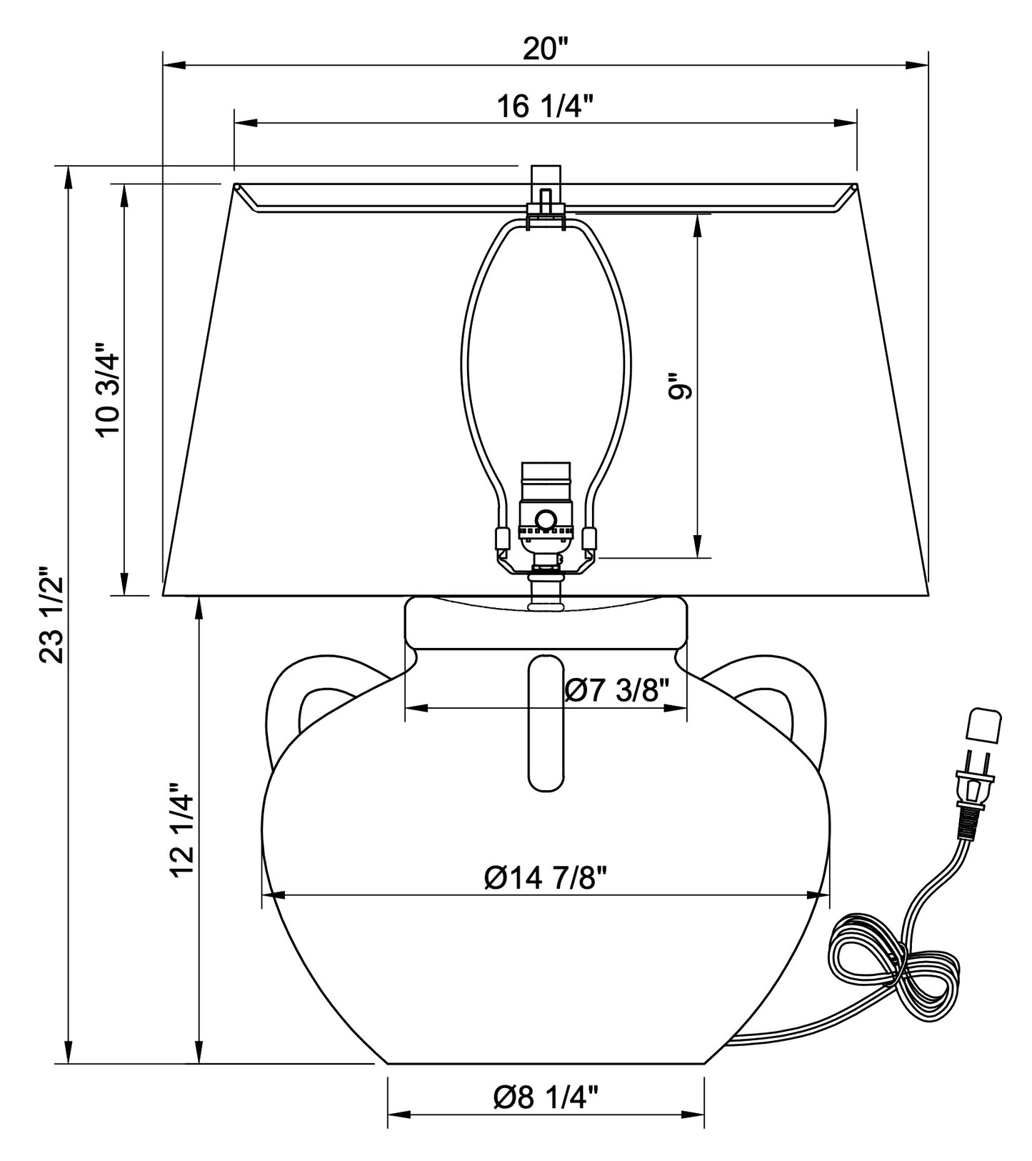 Richmond Table Lamp Drawing & Dimensions